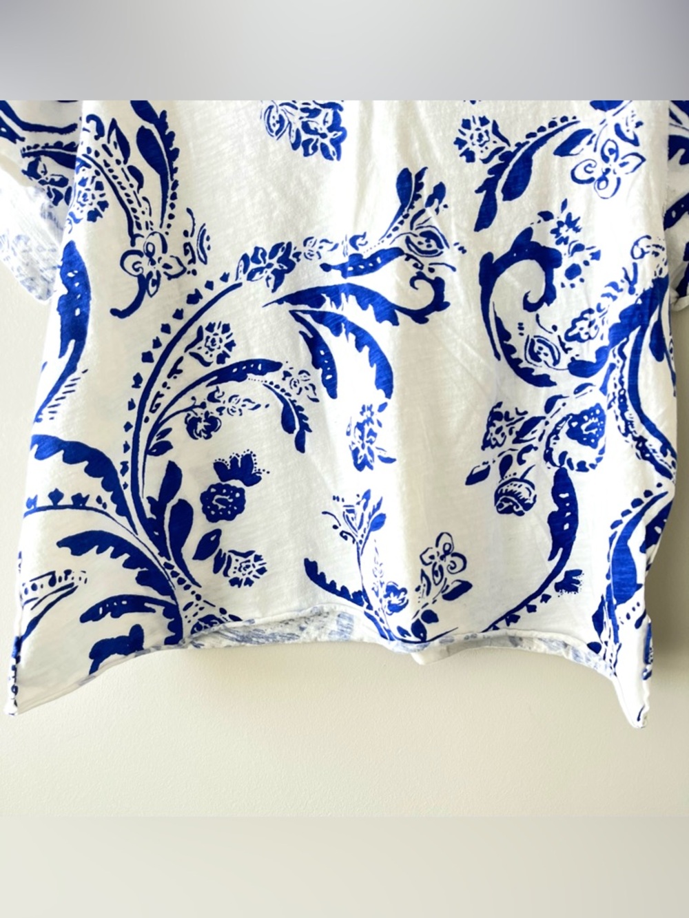 Maeve White & Blue Floral Short Sleeve Top Size XL 100% Cotton - Summer Casual - Picture 2 of 7